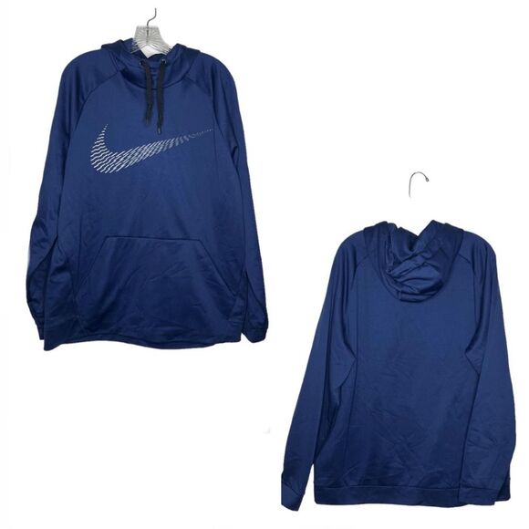NIKE Dri Fit Funnel Neck Hooded Sweatshirt Blue Graphic Print SWOOSH Size XL - Picture 10 of 10
